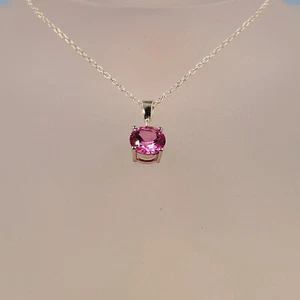 Sapphire Lab-Created Pendant, Fuschia Pink Sapphire, Handmade Faceted Gemstone - Picture 1 of 4