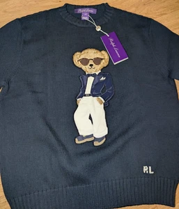 Polo Ralph Lauren Women's Purple Label Tuxedo Bear cotton jumper Size Medium - Picture 1 of 6