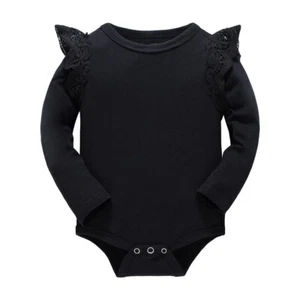 Baby Girls Boys Long Sleeve Bodysuit Baby Romper Black 12-18 Months - Picture 1 of 8