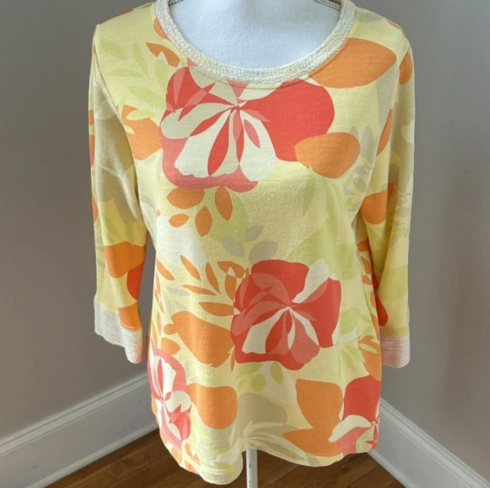 Fresh Produce Mujer Tropical Estampado Floral Terry Tela Sudadera Talla XL Amarilla  Foto 1 de 4