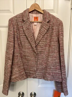 NWT Hearts Of Palm Lady Jacket Sz 14 Pink Tweed Classic Wear To Work Elegant - Image 1 of 4