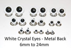 WHITE Crystal Eyes with METAL BACKS - Traditional Teddy Bear Doll Animal Safety