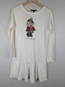 Polo Ralph Lauren Girl Winter White Ivory Baby Bear Fleece Dress 12 Yrs Old 156 - Picture 1 of 11