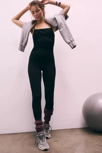 Free People FP MOVEMENT Lace Me Up One Piece Jumpsuit in Black Size XS NWOT NEW - Picture 1 of 9