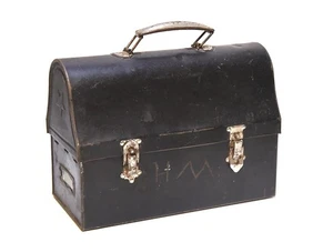 VINTAGE INDUSTRIAL FACTORY WORKER BLACK LUNCH BOX  NO THERMOS ORIGINAL HANDLE - Picture 1 of 9