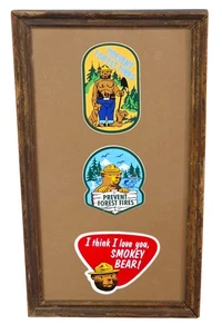 Smokey The Bear Vintage Decals Mounted Framed Wall Art Collage - Picture 1 of 5