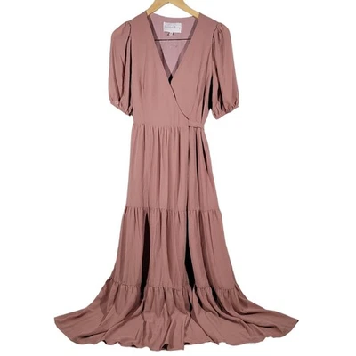 Charles Henry Pink Mauve Tiered Wrap Maxi Dress Short Sleeve Boho XS - Image 1 of 4