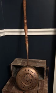 Antique Long Handled Copper  Bed Warmer 35” Antique Bed Warmer Wood Handle - Picture 1 of 22