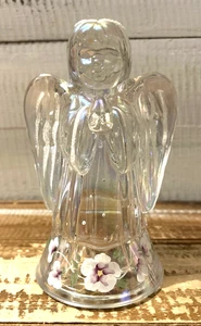 Fenton Clear Glass Angel Praying Hands Hand Painted Signed Florals - Picture 1 of 9