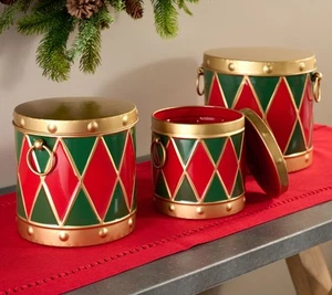 Set of 3 Metal Drum Lifts with Storage by Valerie in Red/Green - Picture 1 of 2