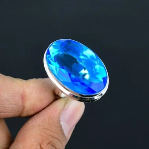 London Blue Topaz Oval Gemstone Gift 925 Sterling Silver Adjustable Ring VJ 1152 - Picture 1 of 5