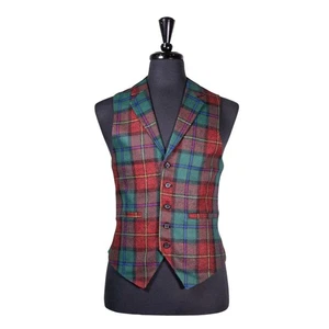 Chaleco Para Hombres 40R Lana Tartán Cuadros Verde Rojo Chaleco Formal Boda Novio Fiesta - Imagen 1 de 9