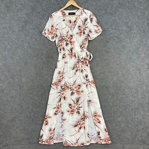 Minkpink Dress Womens Size XS White Floral Short Sleeve Midi Viscose 9805