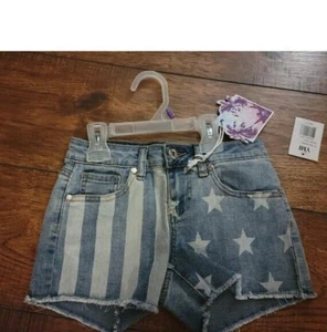 YMI America Fray Edge Jean Shorts, Stars Stripes Size 7 Girls , NWT - Picture 1 of 2