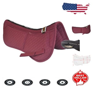 Burgundy Quilted Half Saddle Pad with Memory Foam Inserts for Injury Prevention - Picture 1 of 6