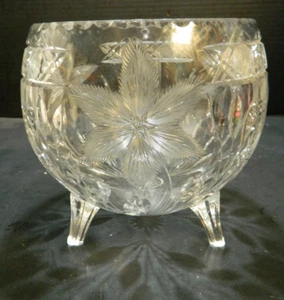 Vintage Ideal Canastota Cut Glass Diamond Poinsettia Footed Globe Rose Bowl Exc - Afbeelding 1 van 11