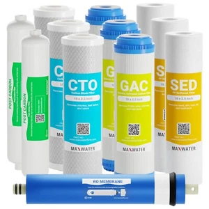 12 Pcs  Reverse Osmosis Replacement  Water Filter  3 Sets + 100 GPD RO Membrane - Picture 1 of 6
