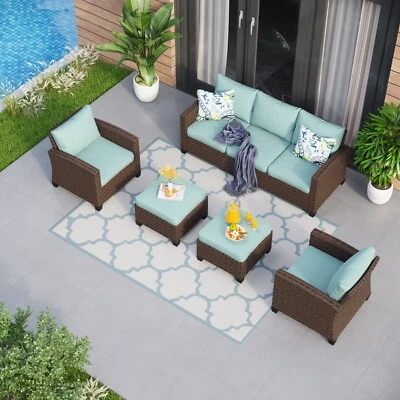 Juego de Sofá Seccional Exterior Patio Conversación Set con Cojín Resistente Foto 1 de 4