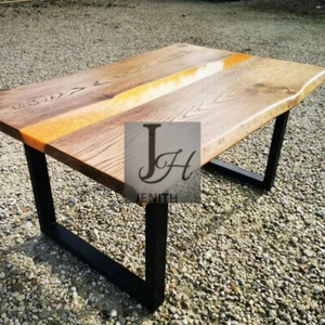 Yellow Epoxy River Table ? Live Edge Walnut Wood Handmade - Picture 1 of 3