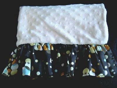Infant Girl Pink Minky Dot Blanket Dark Brown Circle Print Satin Ruffle - Image 1 of 4