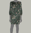 $835 Maxmara Women's Green Silk Floral-Print Round Neck Shift Dress Size Us 0