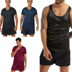 Herren Satin Pyjama Set T-Shirt Top Shorts Nachtwäsche Sommer Kurz Loungewear 