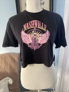 Pink Label Graphic Tee T-Shirt Crop Top Crew Nashville Black Junior's Large L - Picture 1 of 5