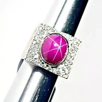 14K+*1.11*CARATS💎ANILLO DE DIAMANTES GRUESOS+10CT*CIRUELA*ZAFIRO ESTRELLA~W.ORO~FUERTE28.95g Foto 1 de 4