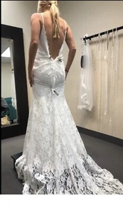 Elegant white drop waist deep v sexy lace mermaid wedding dress size 6 - Picture 1 of 4