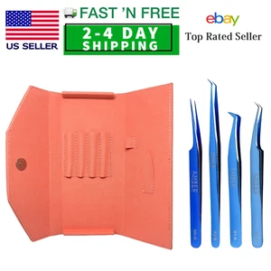 Juego de 4 pinzas azul pestaña ámbar con 1 estuche de pinzas para extensión de pestañas - Imagen 1 de 9