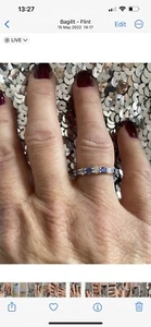 925 STERLING SILVER DIAMONIQUE SIMULATED SAPPHIRE BAND RING SIZE K - Picture 1 of 4