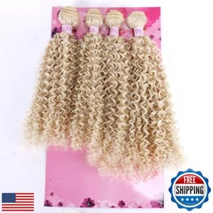 FRELYN Kinky Ricci Tessuto Capelli Sintetici 4 Fasci 18 18 20 20 Pollici 4 Pezzi - Foto 1 di 5
