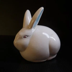 N9118 Céramique vernie lapin blanc figurine statue vintage art déco fait main - Imagen 1 de 12
