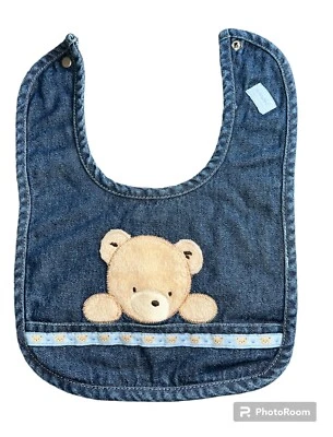Vintage Carter's Infant Denim Bib Fuzzy Brown Bear - Image 1 of 4