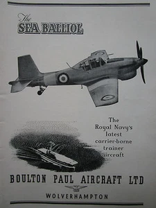 5/1954 PUB BOULTON PAUL SEA BALLIOL ROYAL NAVY TRAINER HMS CARRIER ORIGINAL AD - Imagen 1 de 2
