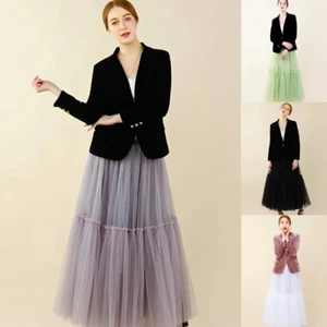 Simple Women's Vintage Soft Tulle Petticoat One Line Long Prom Party Tutu Skirt - Picture 1 of 41