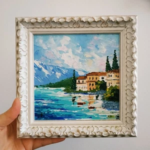 Lake Como Painting Scenery Italy Original Art Impasto Oil Painting 3D Art 6x6 - Picture 1 of 5