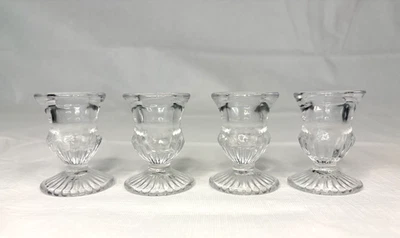 Juego de 4 candelabros cónicos de vidrio transparente Biedermann Sons 2,5 pulgadas x 1,75 pulgadas vacaciones Foto 1 de 4