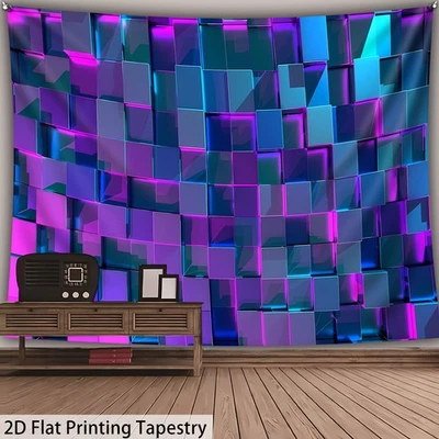 Tapiz geométrico cuadrado púrpura moderno extra grande de 1 pieza - poste impreso digital HD Foto 1 de 4