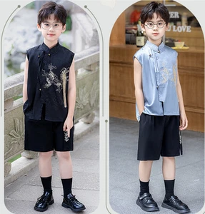 Kids Children Han Fu Summer embroidery Outfits Set Boys Chinese style Tang suit - Picture 1 of 29