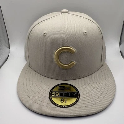 New Era 59Fifty Chicago Cubs Stone Beige/Dorado Color Pack Sombrero Ajustado Talla 6 7/8 Foto 1 de 4