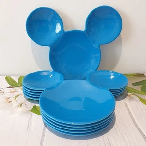 Set of 6 DISNEY Mickey Mouse Ears BLUE PLASTIC PLATES Melamine Bought in USA - Picture 1 of 12
