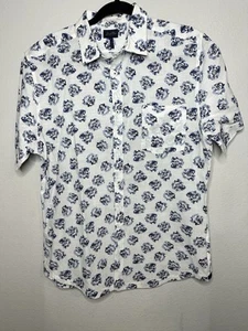 Good Man Short Sleeve Button Down Shirt Medium Blue White Floral Resort Cotton - Picture 1 of 4
