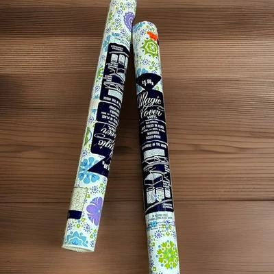 De colección Papel de Contacto Adhesivo Estante Forro Púrpura Verde Azul 2 Rollos Nuevo de Lote Antiguo Retro Foto 1 de 4