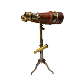 Antique Brass Binoculars Maritime Nautical Spyglass Collectible Decor with Stand - Picture 1 of 5