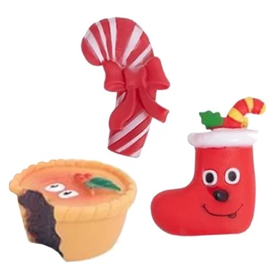Рождественский набор из 3 виниловых игрушек для собак с пищалками — чулки для пирога из конфетной трости - Изображение 1 из 3