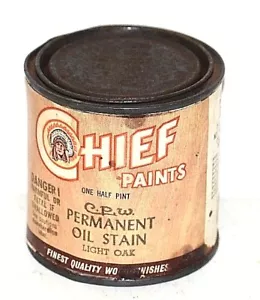 Vintage 1/2 Pint Chief C.P.W Permanent Oil Stain Light Oak Can Tin Paint Chicago - Picture 1 of 6
