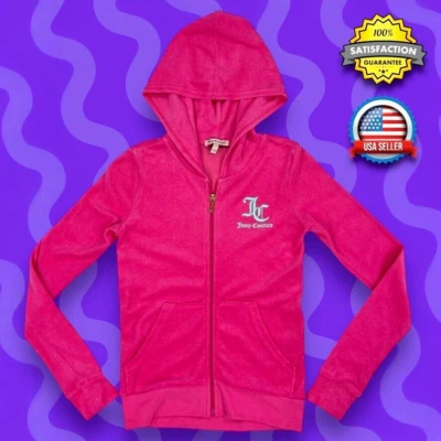 Jaqueta Juicy Couture Meninas Rosa Zíper Completo com Capuz Tamanho 12 Black Label Terry Nova Com Etiqueta - Imagem 1 de 4