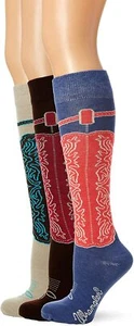 Wrangler Mujer Bota Hasta la Rodilla Vaquera Patrón Occidental Calcetines Largos 3 PK - Imagen 1 de 5
