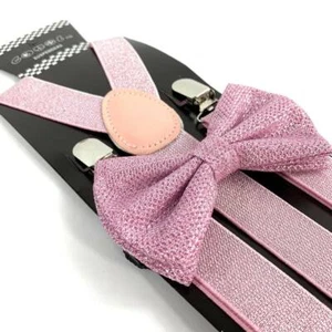 Conjunto combinado de accesorios para hombre con moño rosa brillante y suspensión de brillo para boda - Imagen 1 de 5